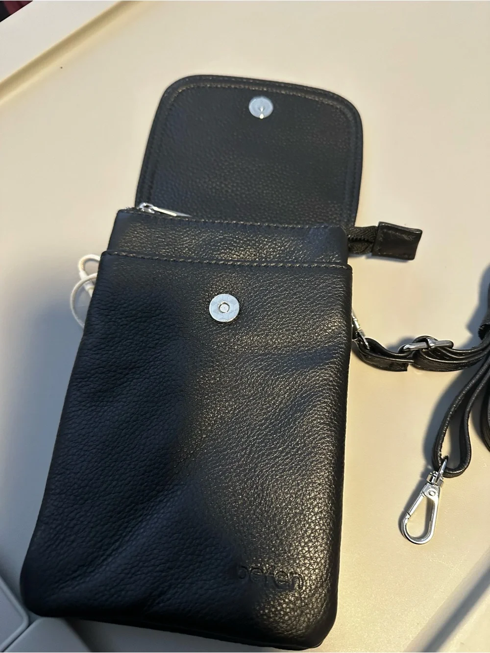 Befen Black Leather Phone Crossbody Case with Strap